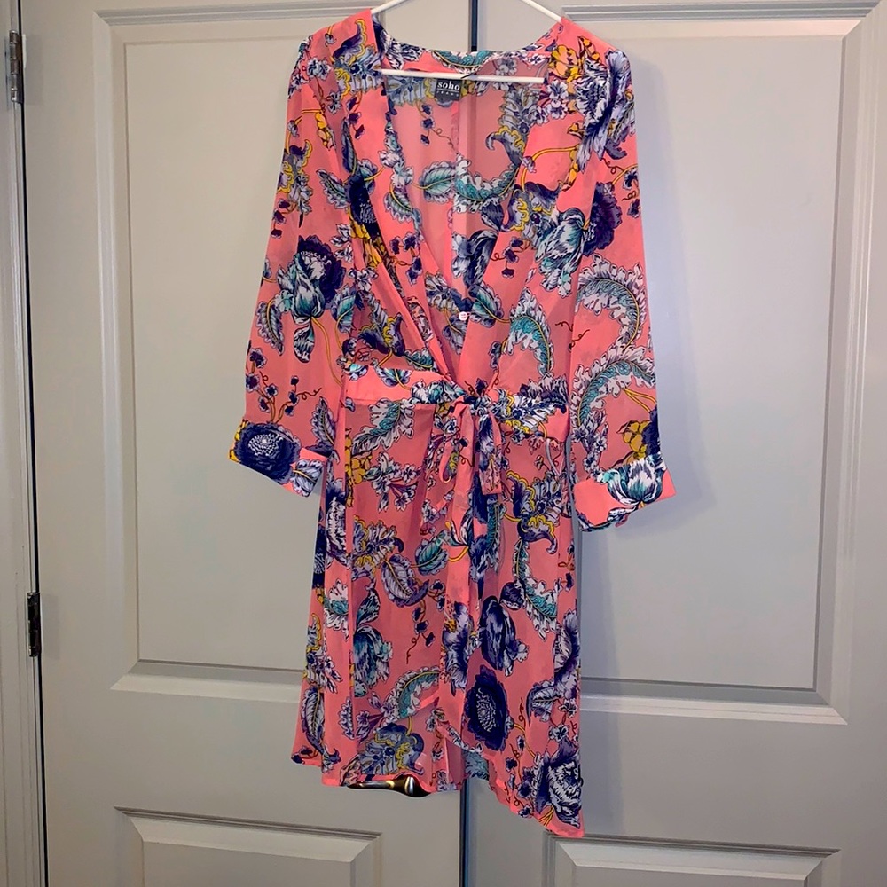 Sheer, pink/floral coverup.